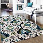 Firoz and Brothers f & b Rugs Hand Made Modern Design with (USA) Exported Collection Carpets for Living Room Size 4 x 6 feet 120 x 180 cm Ivory Blue