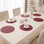 HOKIPO Premium Faux Leather Dining Table Round Mats, Heat Resistant Leak and Waterproof Non Slip Dinner Mats, 6 Pcs, Maroon (AR-5192-RED*6)