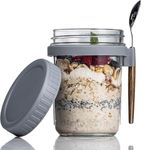 Probiz Overnight Oats Jars with Spoon and Lid 350ml, Airtight Oatmeal Container with Measurement Marks, Mason Jars with Lid for Cereal On The Go Container Yugart (1 Pieces)