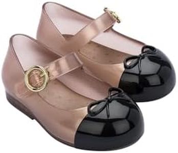 Mini Melissa Sweet Love Cap Toe Mary Jane Shoes for Babies & Toddlers - Jelly Flats for Girls with Cute Bow, Toe Accent and Adjustable Straps, Toddler Girl Ballet Flats, Transparent Rose/Black, 10