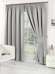 viceroy bedding Pair of SILVER GREY 66" Width x 54" Drop, Luxury FAUX SILK Pencil Pleat Curtains INCLUDING PAIR OF MATCHING TIE BACKS