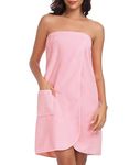 Lovasy Women's Wrap Towel Robe Wrap Spa Bathrobe Terry Towelling Bath Robes for Women Adjustable Buttons Closure Shower Towel,Pink,S-M