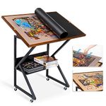 Lavievert Jigsaw Puzzle Tables with Cover and 5 Adjustable Angles, Double-sided Puzzle Board Easel with Auxiliary Line, Wooden Tilting Board with Storage Shelf & 4 Rolling Wheels for Up to 1500 Pieces