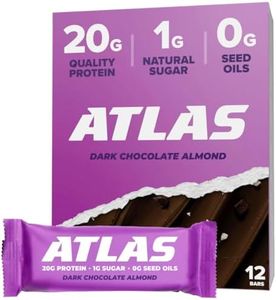 Atlas Protein Bar, 20g Protein, 1g Sugar, Clean Ingredients, Gluten Free (Dark Chocolate Almond, 12 Count (Pack of 1))