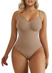 SHAPERX Bodysuit for Women Seamless Body Shaper Tummy Control Shapewear Thong Adjustable Strap, UK-SZ5215-Sienna-S/M