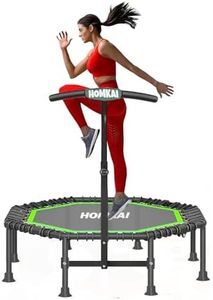 HOMKAI 51" Foldable Mini Trampoline Rebounder, Fitness Trampolines, T Shape Adjustable Foam Handle, Stable & Quiet Exercise Rebounder for Kids Adults Indoor Outdoor Workout, Green