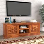 JH DECORE Davis Solid Sheesham Wood TV Cabinet with 2 Door & 2 Shelf Storage for Living Room/Bedroom, Solid Wood TV Entertainment Unit (Honey Finish)