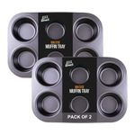 2 Pack Muffin Tins Cupcake Tray 6 Cup Set - Nonstick Cup Cake Tins - Premium Quality Teflon Coating - Muffin Cupcakes Pan, Brownies Tray Non Stick Muffin Tray Tin Yorkshire Pudding Pies Tin ESS Direct