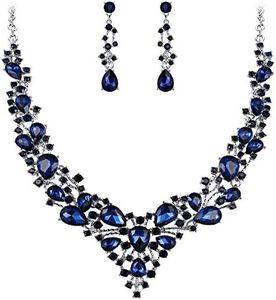 EVER FAITH alloy pear-shape NA Blue Silver-Tone