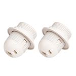 2 Pcs E27 Lamp Holder White Plastic Shell Light Socket Threaded Lamp Socket Replacement Medium Base Lamp Parts with Lamp Shade Ring for Table Lamp Floor Lamp Light Fixture VDE CE Edison