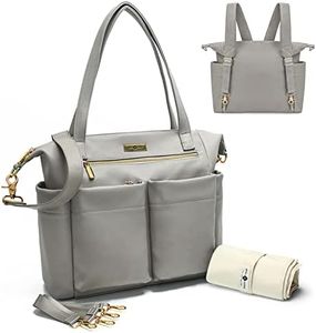 Leather Nappy Bag Backpack By , Nappy Bag Tote With Changing Pad, In Bag Organiser, Stroller Straps, Insulated Pockets and Shoulder Strap(Grey)