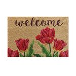 ATMAH Coir Rectangular Doormat (Tulip Welcome, Natural, 40Cm X 60Cm)