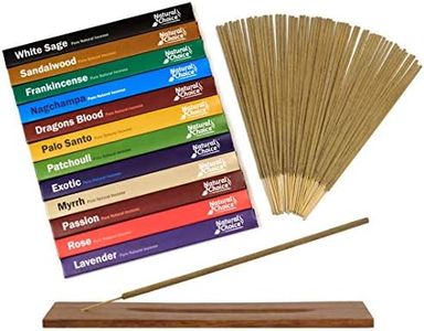 Natural Choice Incense Gift Pack with a Wooden Burner (12 Fragrances) Dragons Blood, White Sage, Palo Santo, Sandalwood, Frankincense, Lavender, Nagchampa, Patchoul, Rose, Passion & Exotic