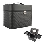 Homtone Makeup Box, 4 Layer Foldable Tray Black Vanity Comestics Case with Mirror, Waterproof Portable Train Travel Organizer Case, Large Capacity Multifunction Toiletry Box