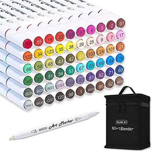 Shuttle Art 60 Colours Alcohol Markers, Dual Tip Art Markers Plus 1 Blender Art Pens for Drawing, Sketching Highlighting, Marker Pens with Carrying Case for Artists and Adult Colouring Manga Design