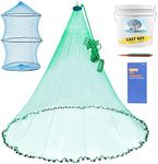 6ft Cast Nets for Fishing with Storage Bucket, Casting Nets for Bait Fish, Freshwater and Saltwater Fishing Nets, 1.5LB/Ft Heavy Duty Sinkers Throw Cast Net, Bait Traps, 3/8 Inch Mesh Size - by TTDMK