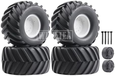 WLYEJEA 4PCS 1/10 Scale RC Monster Truck Rubber Tire w/12mm Hex Plastic Wheel Rim 113mm/73mm Rubber Rocks Tyres Set Fit for 1/10 RC Monster Truck Traxxas HIMOTO HSP HPI Tamiya Kyosho