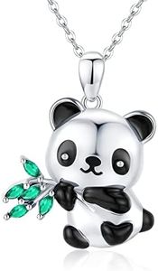 Collana a forma di panda con ciondolo a forma di volpe, koala, in argento 925, cuore panda con ciondolo in bambù, idea regalo per donne ragazze, argento