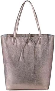 TAKEASY Italian Metallic Genuine Leather Tote Bag for Women with Zipper for Work & Travel | Large Soft Shopper Handbag Purse Bucket (Metallic Bronze)