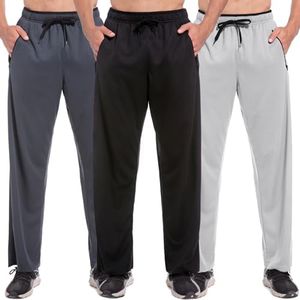 SACUIMAN Mens Athletic Sweatpants with Zipper Pockets Workout Gym Running Jogging Pants for Men Open Bottom (3 Pack,S)