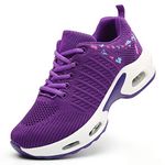 Maichal Tennis Shoes for Women Trainers Running Sneaker Ladies Air Cushion Arch Support Lace Up Walking Shoes Purple UK 6.5