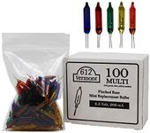 612 Vermont 2.5V Multi Mini Christmas Replacement Bulbs for Christmas Trees and Incandescent String Lights, Pinched Base, 100 Count (0.50 Watt, 200 mA)