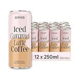 Grind Iced Coffee Caramel Latte, Ready-To-Drink Cold Brew Coffee, 12 x 250ml, Refreshing Medium Roast With A Double Shot of Espresso, The Perfect Caffeine Boost