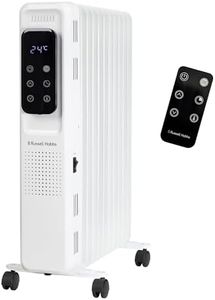 Russell Hobbs 2500W/2.5KW Oil Filled Radiator Digital 11 Fin Portable Electric Heater in White, Remote Control 3 Heat Settings, 24hr Auto Timer, Overheat Protection, 2 Year Guarantee RHOFR2521-D