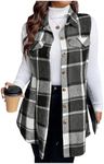 MakeMeChic Women's Plus Size Outwear Vest Top Plaid Tweed Jacket Button Down Shirt Plus Size Black Large Plus