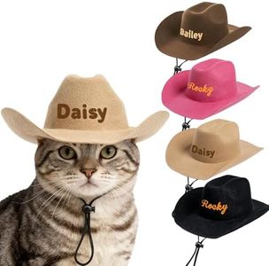 DUCKBE Personalized Cat Cowboy Hats with Name, Custom Cowboy Hat for Cat, Holiday Party Cowboys Costume for Cats, Pet Tiny Cowboy Cap Gifts for Pet Lovers