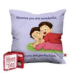 Indigifts Mom Special Micro Satin, Fibre Cushion Cover with Filler - 12x12 inch, Multi Color