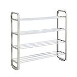 KEPLIN Multifunctional 4 Tier Shoe Rack & Storage Shelf - Easy Assembly, Space Saving, Durable, Curved Design, Iron Pipe & Plastic for Home, Kitchen, Bedroom, Hallway Organisation (Natural)