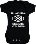 Hippowarehouse Shhh. I'm Watching Wrestling with Daddy!! baby vest bodysuit (short sleeve) boys girls Black