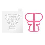 LissieLou Trophy with World's Best Dad Cookie Cutter and Embosser Father's Day Icing Stamp Fondant Embosser - Light Pink/Clear