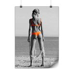 Wellcoda Beach Girl Bikini Sexy Poster Orange A0 (119cm x 84cm) MATTE Heavy Weight Paper, Easy to Hang, Ideal for Framing Art