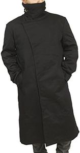 LP-FACON Mens 2049 Ryan Gosling Winter Fur Collar Officer Black Trench Coat Leather/Cotton, Black Cotton Coat, XX-Large