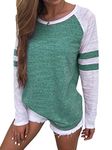 Famulily Women's Long Sleeve Baseball Tee Shirt Crew Neck Colorblock Striped Tops(Green,Small)