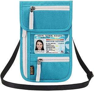 Peicees RFID Blocking Travel Neck Wallet for Men Women Family Passport Holder Lanyard Neck Pouch Slim Travel Document Holder, Lake Blue, Rfid Wallet