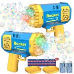 Bubble Machine 2 Pack with 40 Hole Light Sounds Bubble Machine for Kids Toys Bubble Blower with 20 Bubble Refill Solution, Bubble Blaster, Summer Outdoor Toys, Birthday Gifts for Kids (Blue*2)