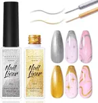 Makartt Painting Nail Gel Liner Polish Set,Glitter Silver Gold Gel Liner Nail Polish Drawing Metallic Nail Gel with Build in Thin Brush Glossy Chrome Gel Soak Off UV/LED Nail Art Manicure Set 2x8ml