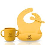 ZoZoBaa Silicone Baby Bib with Two Handles Drinking Open Cup & Spoon | Multipurpose Tiny Cups for Infant's First Stage Training | Bpa-Free, Unbreakable Cup for Toddlers,Pack of 3, (Mango Yellow)