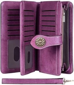 Travelambo Womens Wallet RFID Blocking Large Capacity Clutch Leather Wristlet Long Purse Multi Card Organizer, Purple, Rfid Wallet