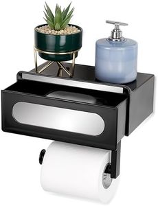 Belle Vous Portarrollos con Estante - Soporte de Pared para Papel Higienico y Accesorios de Baño - Porta Rollos Negro con Almohadilla Adhesiva - Portarollos Adhesivo Sin Taladro