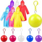 Disposable RainCoat for with Hood and Attachable Round Case Raincoat Rain Poncho in A Ball for Emergency premium raincoat ball Women Men Rainwear Waterproof Camping Keyring Ball Rain Cover (4 pcs)