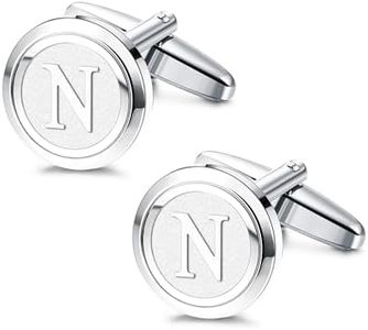 LOYALLOOK Initial Silver Cufflinks for Men Silver Cuff Links Personalized Copper CuffLinks Letter Cufflinks Gift for Groom Husband Father Initial N