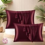 SITTELLA® 72x46 cm Set of 2 Satin Silk Pillow Covers | 600 TC Soft Pillowcase for Hair & Skin | Envelope Closure | Maroon |1 Free Scrunchie Included