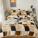 Wellboo Colored Plaid Comforters Twin Brown White and Black Grid Bedding Comforters Cotton Women Men Modern Beige and Brown Geometric Tartan Bed Quilts Preppy Buffalo Check Warm Comforters Farmhouse