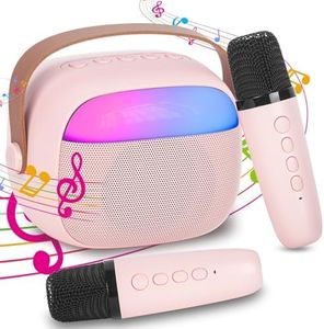 Karaoke per Bambini e Adulti con 2 Microfoni Senza Fili Bluetooth, Macchina Karaoke Portatile con Luce LED ed Effetti di Cambio Voce, Regali per Bambini da 3 a 18 Anni, Ragazzi e Ragazze