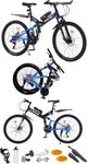 Rexhan 24", 26”, 27.5 Inch Mountain Bike, Foldable Adult & Teenager Bicycle, City Bike, Commuter Cycle, Unisex Men & Women MTB, Dual Suspension, Dual Disc Brake, 21 Speed,19 KG Lightweight, (24 Inch)