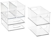 iDesign 6-Piece Recycled Plastic Small Stackable Kitchen Organizer Bin with Integrated Handles for Kitchen, Fridge, Freezer, Pantry & Cabinet Organization – Various Sizes, Clear